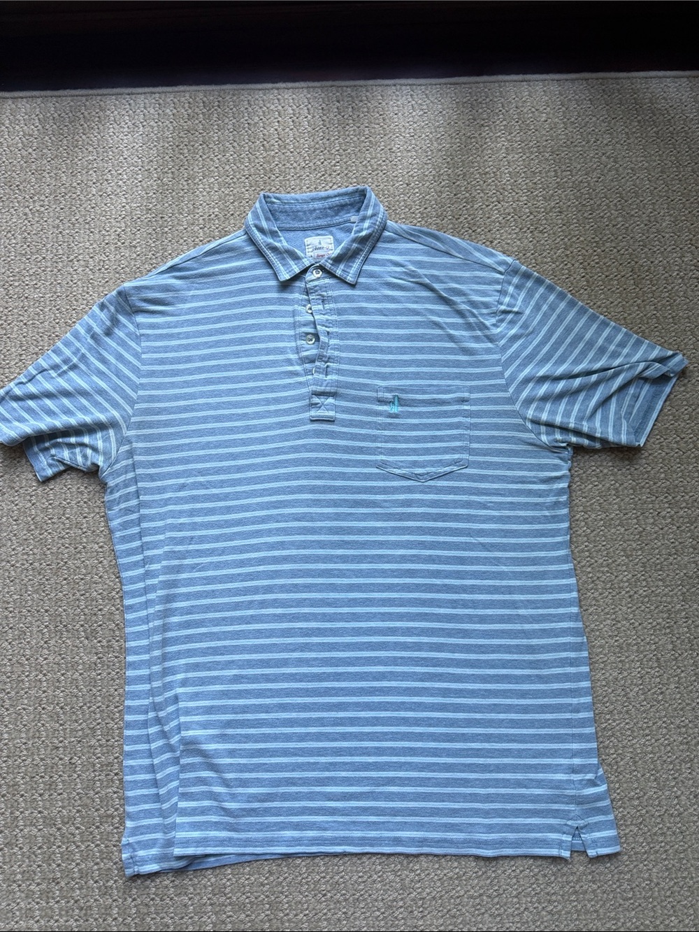 Johnnie O Men's Light Blue Striped Polo Shirt Size L